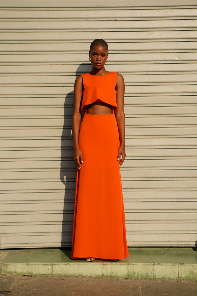 vestido largo naranja